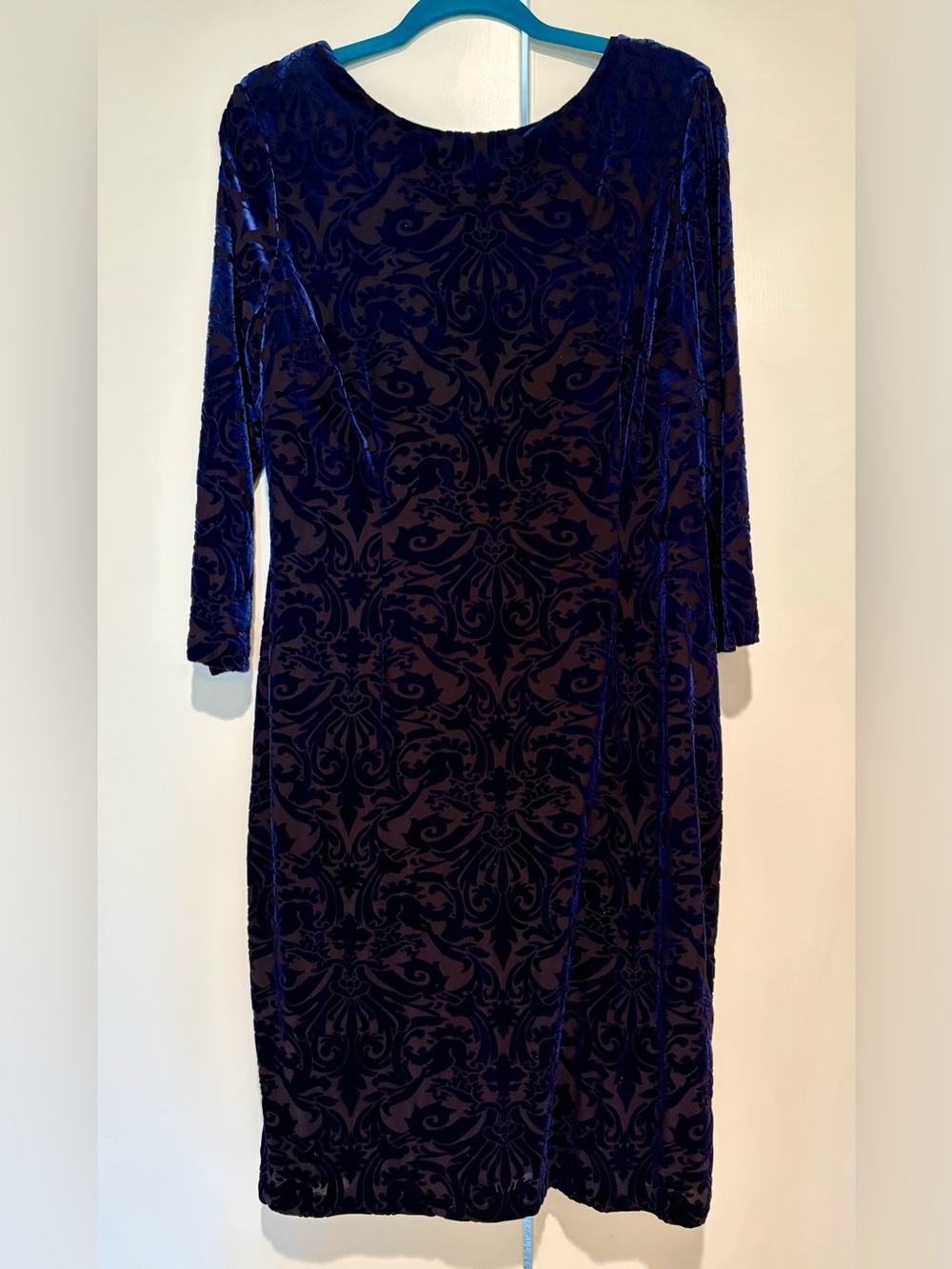 STUNNING Velvet Burnout Midi Dress in Deep Blue